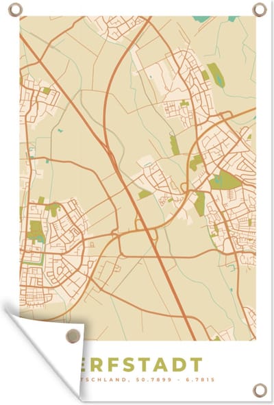 Muurdecoratie Erfstadt - Kaart - Stadskaart - Vintage - Plattegrond - 120x180 cm - Tuinposter - Tuindoek