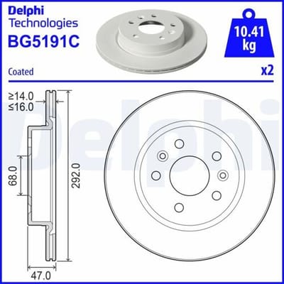 Remschijf DELPHI BG5191C, 2 stuk