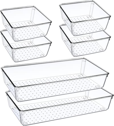 Grote 30 cm doorzichtige lade-organizers, 6 stuks, voor make-up, badkamer en kantoor, ideaal voor cosmetica en bureaubenodigdheden
