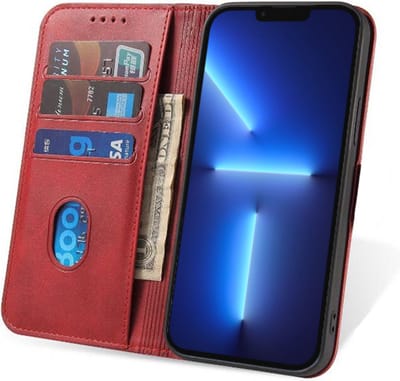 Smartphonica iPhone 13 Pro kunstleren hoesje met magnetische sluiting en pashouders book case - Rood geschikt voor iPhone 13 Pro