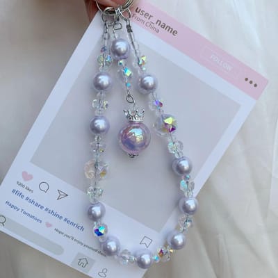Pendentif Couronne Perle de Luxe Chaîne de Téléphone Portable Étui de Téléphone Portable Perles de Cristal Lanière Sac Porte-Clés Lanière Féminin gray