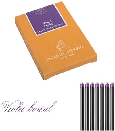 Jacques Herbin Vulpen inkt - Essentielles - Violet boréal - 7 stuks - Paarse inkt Cartridges