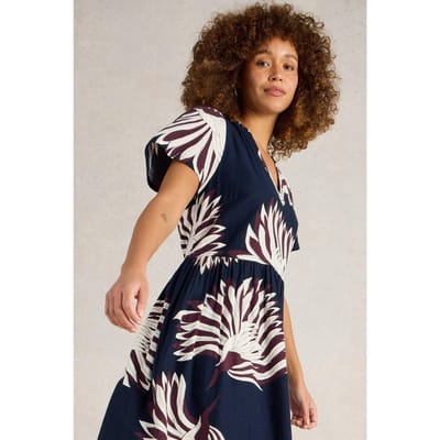 White Stuff Clove Linen Blend Dress Navy Print Taglia: 10 REGULAR | Abiti Midi Outlet | Donna | Bianco