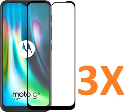 Screenprotector Glas - Full Tempered Glass Screen Protector Geschikt voor: Motorola Moto G9 Play / Motorola Moto E7 Plus  - 3x