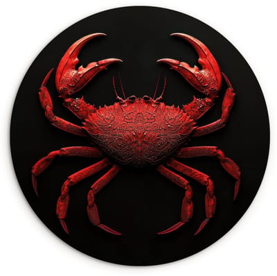 WallCircle® Wandcirkel 120x120 cm - Muurcirkel Krab - Rood - Vissen - Schaaldieren - Muurdecoratie woonkamer - Wanddecoratie slaapkamer - Kamer decoratie accessoires - Ronde schilderijen XXL