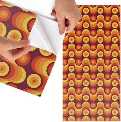 Tulup Meubelfolie - Retro-energie Meubelfolie Zelfklevend - 65x130 cm - Oranje Meubelfolie - Decoratiefolie - Retro Meubelfolie - Meubel Wrap Folie - Woonkamer decoratie - Achtergronden en patronen