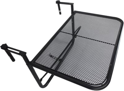 Balkonhangtafel 3-voudig in hoogte verstelbare hangtafel van metaal, weerbestendig, balkontafel, bijzettafel voor balkonreling, terrasreling, tafel om in te hangen 60 x 56 cm, zwart