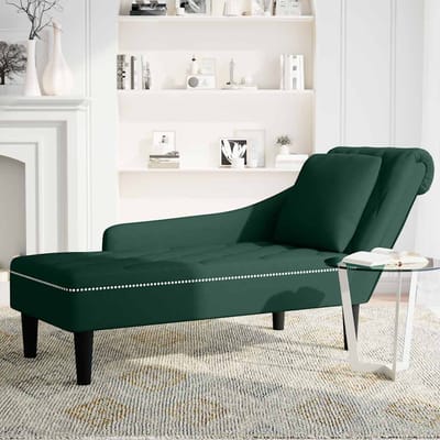 vidaXL - Chaise - longue - met - kussen&rechterarmleuning - fluweel - donkergroen