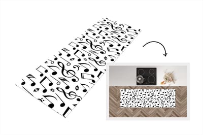 Keukenloper - Loper keuken - Muziek - Patronen - Zwart Wit - 150x50 cm - Keukenloper vinyl