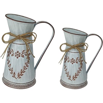 Vase à Fleurs Vintage Art du Fer Pot de Fleurs Seau à Fleurs Rustique pour Balcon Salon Décoration de Table Leaf heart shape (large size D11X23.5H