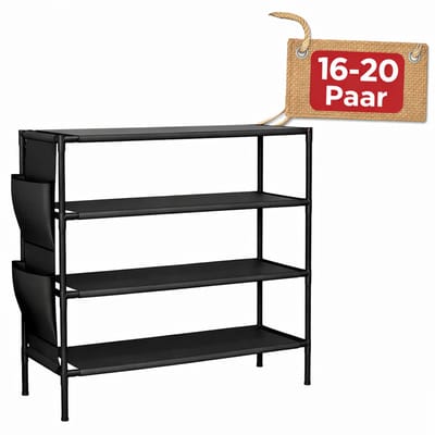Schoenenrek – Schoenenkast 4 Lagen – Schoenenrek Metaal Zwart – Schoenenrek Industrieel – Schoenen Opbergen 16-20 Paar – Smal Schoenenrek Hal – 80x30x61 cm