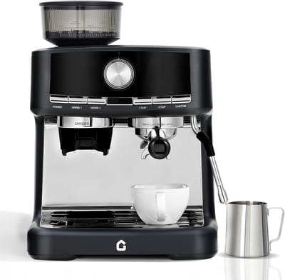 Professionele Pistonmachine met Bonenmaler en Melkopschuimer - Espressomachine met 58mm Piston - 15 Bar - 1.5 Liter - Inclusief Barista Set