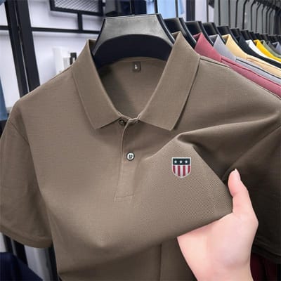 Heren Poloshirt Hoge Kwaliteit Kraag Vlag Print Korte Mouw T-shirt Zomer Mode Trend Herenkleding XL gray