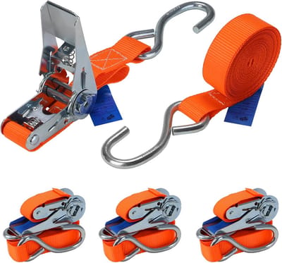 Spanbanden met Ratel - Sjorbanden S-haak - Veilig Vervoer - Gecertificeerde Kwaliteit - 2.5 cm x 4 m - Oranje