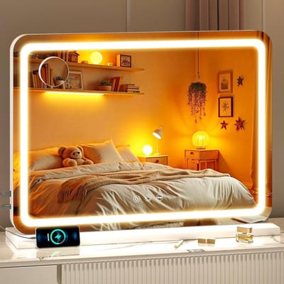 Verlichte make-upspiegel - Ijdelheid spiegel - Nauwkeurige make-up - Instelbaar daglicht - 71 x 50 cm - Wit