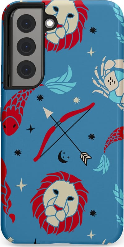 Casetastic hoesje geschikt voor Samsung Galaxy S22 - Dubbellaagse bescherming - Zodiac in verbinding - Fashion Case - Petrol Bordeaux Grijs