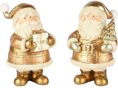 Dekoratief | Santa m/boom/cadeautje, goud, resina, 8x6x12cm, set van 2 stuks | A255716