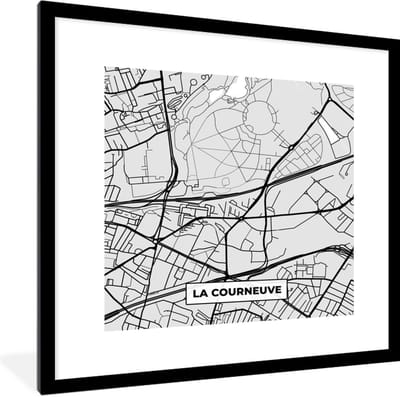 Fotolijst incl. Poster - Stadskaart – Frankrijk – Kaart – La Courneuve – Plattegrond - 40x40 cm - Posterlijst