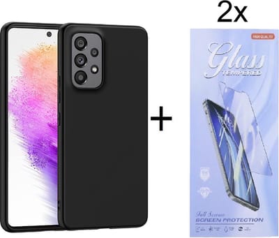 Soft Back Cover Hoesje Geschikt voor: Samsung Galaxy A73 5G Silicone - Zwart + 2X Tempered Glass Screenprotector - ZT Accessoires