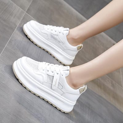 Ademend Mesh Dikke Zool Verhogend Leer Kleine Witte Schoenen Dames Zomer Nieuw Veelzijdige Board Schoenen Casual Sportschoenen 40 white