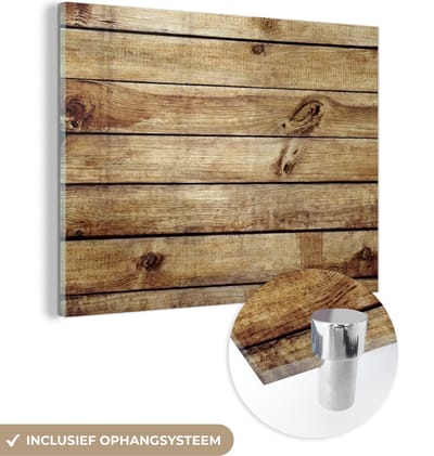MuchoWow® Glasschilderij 120x90 cm - Schilderij acrylglas - Hout - Planken - Structuur - Foto op glas - Schilderijen