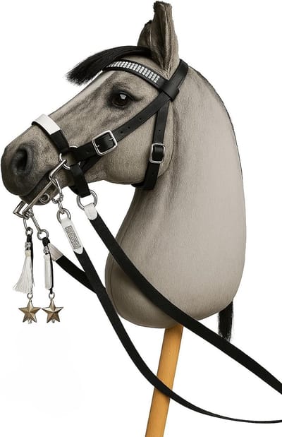 Stokpaard Accessoires - Speelgoed Paard Tuig - Hobbyhorsing Spel - Handgemaakt Maatwerk - 110 cm Teugels - Zwart Wit