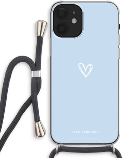 Case Company® - Hoesje met koord geschikt voor iPhone 12 hoesje met Koord - Klein Hart Blauw - Telefoonhoesje met Zwart Koord - Bescherming aan alle Kanten en Over de Schermrand