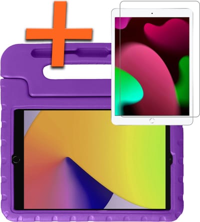 Hoesje - Geschikt voor Apple iPad 7 (2019) - 10.2 inch - 7e Generatie - Met Screenprotector - Kinderhoes Shockproof Bumper - Kidsproof Case - Tablet Hoes - Kinder Hoes Cover - Paars