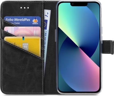 My Style Telefoonhoesje geschikt voor Apple iPhone 13 Mini Hoesje | My Style Flex Wallet Bookcase Portemonnee | Pasjeshouder voor 3 Pasjes | Telefoonhoesje voor Pinpas / OV Kaart / Rijbewijs - Zwart