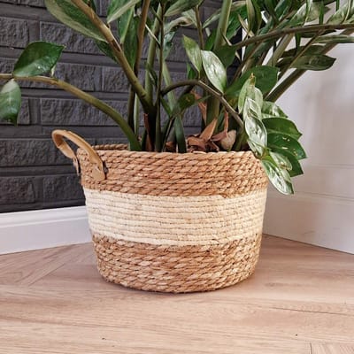 Plantenmand 30x25x20cm Naturel Bruin – Leren hengsels – Multifunctionele mand – Handgemaakt – Planten-houder – Planten Accessoires – Planten Mand