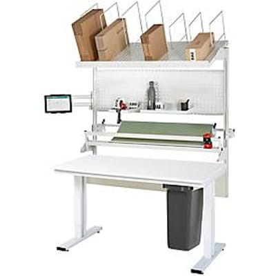 Rau verpakkingstafelsysteem 06 Werktafel serie adlatus 300, B 1500 x D 800 x H 720-1120 mm, melamine blad, tot 300 kg