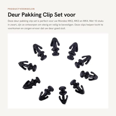 Dailygoods- Deur Pakking Clip Set - 10 Stuks - Tochtstrip Bevestigingsclip - Zwart - Voor Mondeo MK2/MK3/MK4 - OEM 1042065 - Clipset
