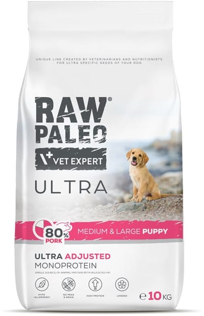 Raw Paleo Ultra - Droogvoer voor Honden - Varken - Voor Medium & Large Puppy - Graanvrij - Gezonde Groei - Hoge Verteerbaarheid