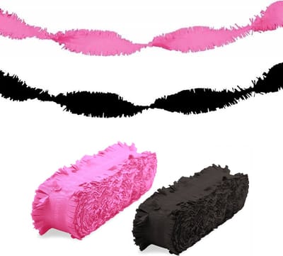 Folat versiering feest slingers - combi set - roze en zwart - 24 meter - crepe papier - feestartikelen