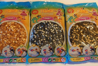 Hama midi strijkkralen set met goud / zilver / brons, 3 zakjes à 1.000 stuks normale strijkparels (feestdagen / Kerstmis / speciale strijkkralen!)