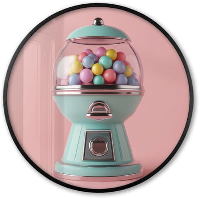 Poster in lijst Rond - Fotolijst 60x60 cm - Posters - Kauwgom - Retro - Snoep - Roze - Ronde posterlijst zwart - Decoratie - Wanddecoratie woonkamer - Muurdecoratie slaapkamer
