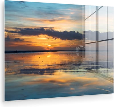 MuchoWow® Glasschilderij 160x120 cm - Schilderij acrylglas - Zee - Horizon - Kleuren - Foto op glas - Muurdecoratie woonkamer - Wanddecoratie slaapkamer - Schilderijen