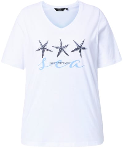 Ulla Popken - Dames - T-shirt zeester classic V-hals korte mouwen - Sneeuwwit - Maat 62+