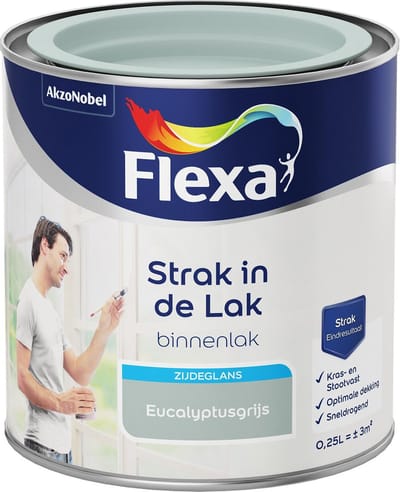 Flexa Strak in de Lak - Watergedragen - Zijdeglans - eucalyptusgrijs - 0,25 liter