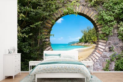 Behang - Fotobehang Strand - Zee - Doorkijk - Zomer - Breedte 525 cm x hoogte 350 cm