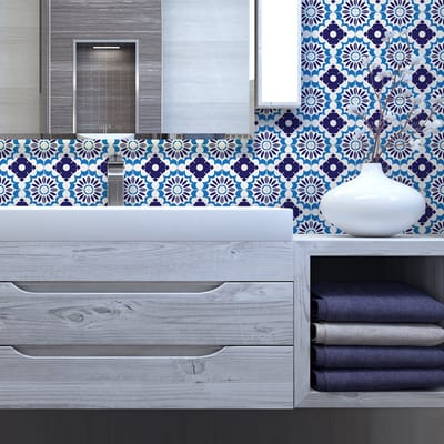 Zelfklevende tegelmuurstickers voor keuken en badkamer - 9 Claudia Azulejos tegelstickers - 9 stickers 10x10cm