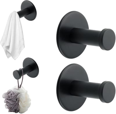 Dailygoods - Mooche 4 stuks zwarte kapstokhaken roestvrij stalen haken SUS304 wandhaken Heavy Duty met boren doek haak voor muur, badkamer, keuken, slaapkamer