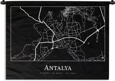 Wandkleed - Wanddoek - Plattegrond - Kaart - Antalya - Stadskaart - 120x90 cm - Wandtapijt