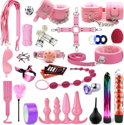BDSM Extreme - Sex Toys voor Koppels - 33 Stuks - Seksspeeltjes voor Koppel - Zweepje Seks - Shibari Touw – Bondagesets – Dildo’s - Sexspeeltjes voor Koppels - Couple Games – Bondagesets – Boeienset, Handboeien, Tepelklemmen, etc - Roze