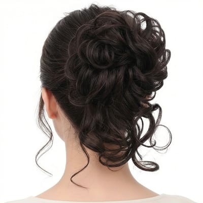 Koffiekleurige haar scrunchie met krullen – synthetische haarstuk knot – elastische haar elastiek bun extension – natuurlijk ogende opsteek haar accessoire voor dames