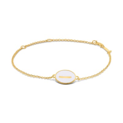 New Bling 9LA-20058-I Zilveren Armbandje met Letter - I - Ovaal - 12x8,6mm - Wit - Zilver - 16+2+3cm - Verguld/Goud op Zilver
