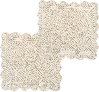Gehaakte Placemats - Katoen Kleedjes - Tafeldecoratie - Handgemaakt Kant Design - 50 x 50 cm - Beige