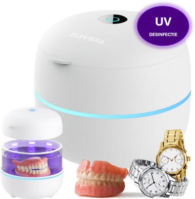 Zuivera® Ultrasoon Reiniger - Kunstgebit Reiniger - Sieraden Reiniger - 200ML - Wit - 24W - Gebitsbakje - Beugelbakje - Ultrasone Reiniger