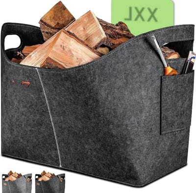 Haardhoutopslag - Houtopberging Grote Brandhoutkorf - Gerecycled Vilt - Opvouwbare Opbergbox voor Haardhout en Meer - Robuust & Veelzijdig - Donkergrijs