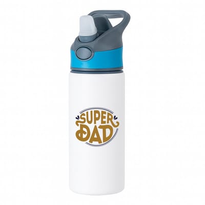 Hacebo® - super dad waterfles met rietje blauw - Vader - papa - Vaderdag - cadeau - verjaardag - kado - water fles - 650ML